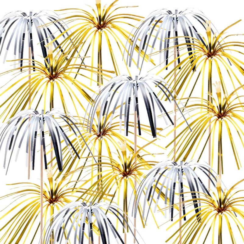 Allazone 200 PCS Cocktail Picks Firework Party Picks, 23CM Golden Silver Firework Cake Toppers, Sandwich & Cocktail Picks, Toothpicks for Cakes Decoration, Party Supplies, Christmas Decoration - Image 2
